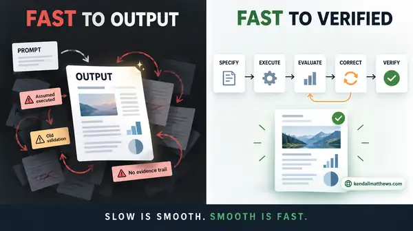 AI workflow reliability comparison showing fast to output versus fast to verified