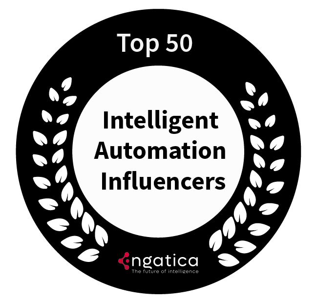 Engatica Top 50 Intelligent Automation Influencers recognition graphic with laurel wreath.